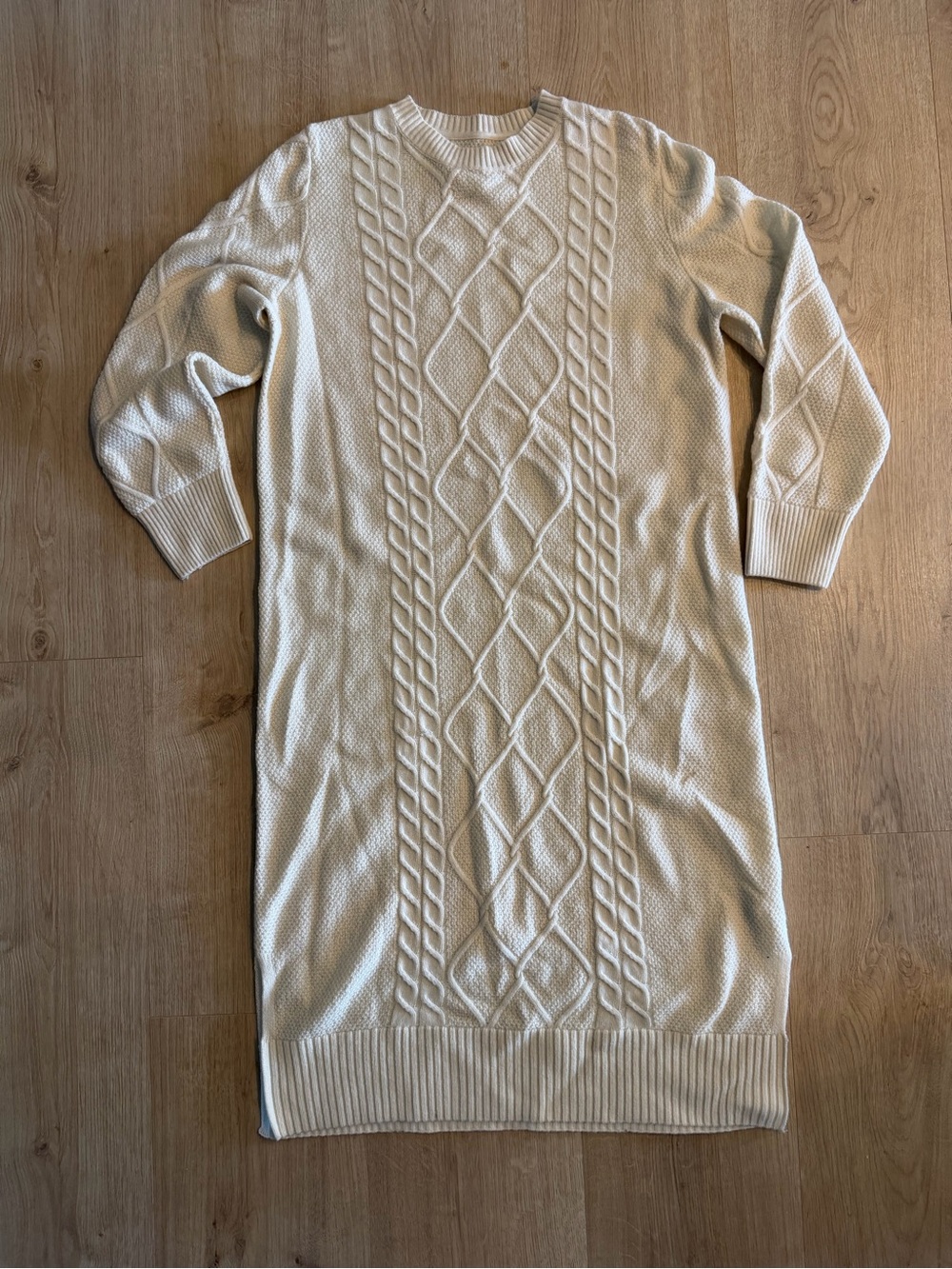 Barbour Cable Knit Midi Sweater Dress Cream Ivory Wool Blend Size US 14